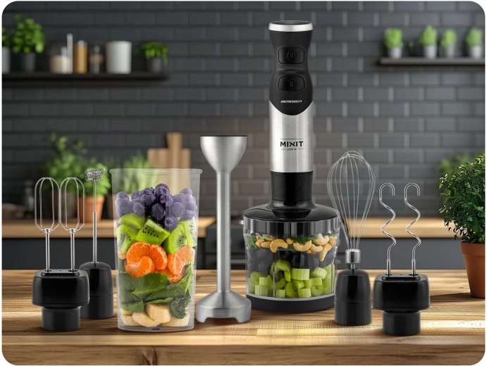 Bogaty zestaw 6w1: blendowanie, siekanie, ubijanie i wyrabianie