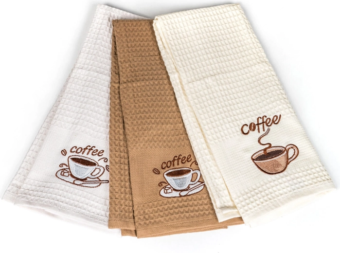 Kuchenne ręczniki waflowe Coffee 45 × 70 cm, 100% bawełna, zestaw 3 szt.