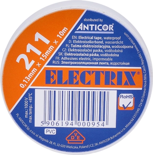 Solight biała taśma elektroizolacyjna 15 mm x 0,13 mm x 10 m