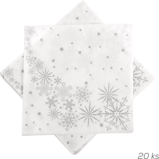 Papierowe serwetki z motywem gwiazd i płatków śniegu 33 × 33 cm (20 szt.)