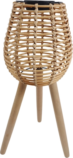 solarny rattanowy lampion na drewnianych nogach 52 cm LED