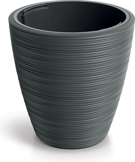 Donica Vena Round 30 cm – ciemnoszare plastikowe osłonki z wewnętrzną wkładką