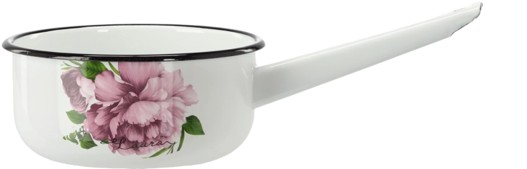 Rondel emaliowany z rączką 1,5 l 16 cm biały Piwonia Laura