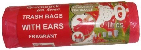 Worki na śmieci z uszami 60 l, 60 × 72 cm, aromat truskawki (18 szt.)