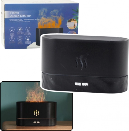 Ultradźwiękowy nawilżacz powietrza z efektem płomienia, czarny, 180 ml