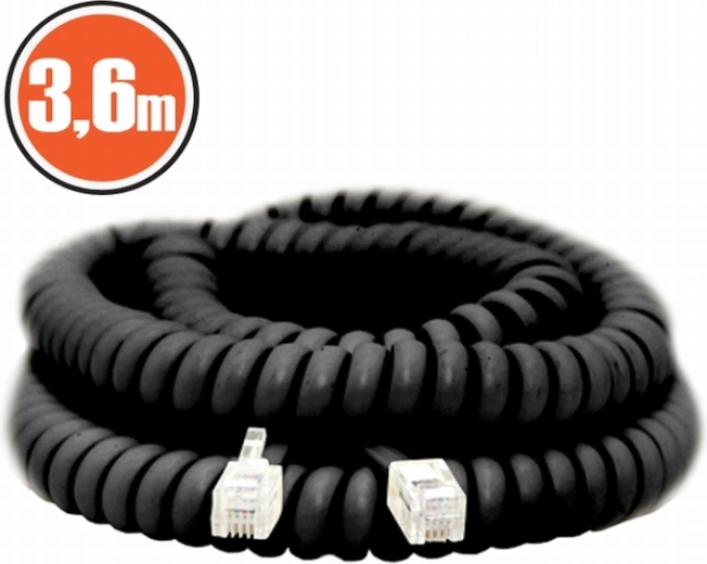 Spiralny kabel telefoniczny 3,6 m, czarny