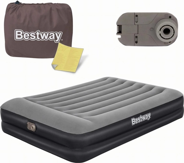 Bestway dwuosobowy dmuchany materac z wbudowaną elektryczną pompką i poduszką 203 × 152 × 46 cm