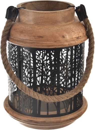 Świecznik z drewna mango i metalu Black 18 × 18 × 25 cm