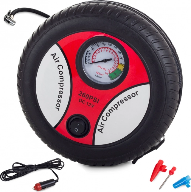 Kompaktowy samochodowy kompresor 12V, 260 PSI do opon i sprzętu sportowego
