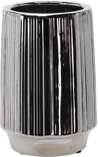 Ceramiczna osłonka na doniczkę srebrna, prążkowana 22 × 22 × 32,5 cm
