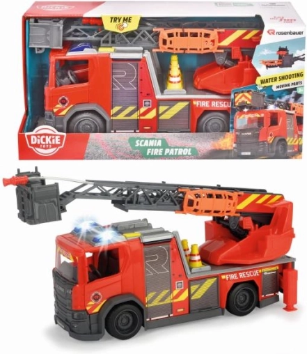 Wóz strażacki SCANIA Rosenbauer 35 cm ze światłami, dźwiękami i działkiem wodnym