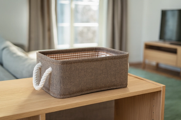 Tekstylny kosz do przechowywania z linowymi uchwytami 26 × 36 × 16 cm, brązowy