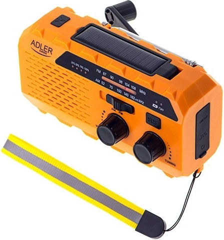 Awaryjne radio solarne z dynamem ADLER – powerbank, latarka LED i SOS