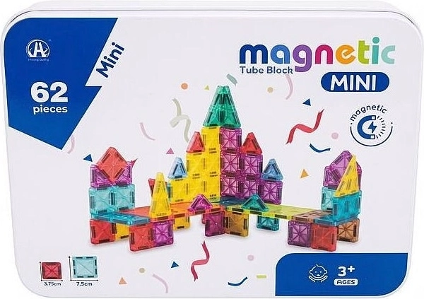 Mini magnetyczny zestaw konstrukcyjny, 62 elementy w pojemniku