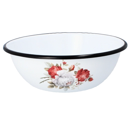 Emaliowana miska 1,5 l, średnica 20 cm, motyw biała róża