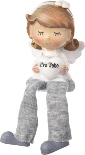 Siedzący anioł „Dla Ciebie” z polystone w kolorze szarym