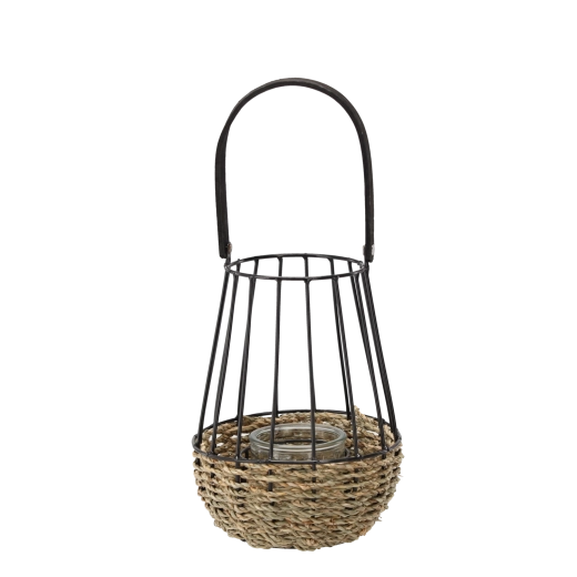 Metalowa latarnia czarno‑brązowa ze szklaną wkładką 22 × 37 cm