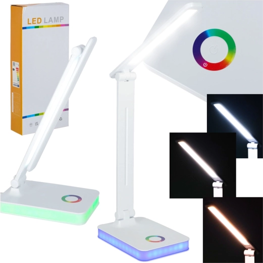 Składana biurkowa lampa LED z dotykowym sterowaniem i podświetleniem RGB, USB