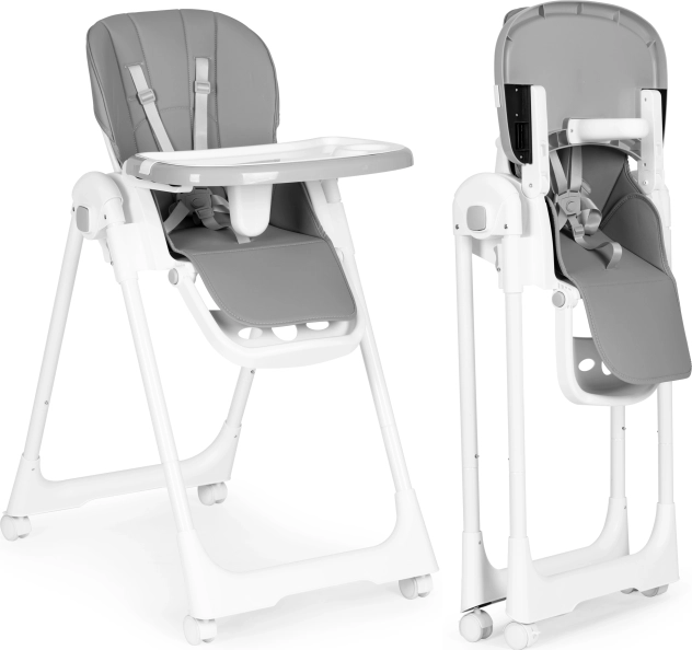 Krzesełko do karmienia z regulowaną wysokością, podwójną tacką i tapicerką z ekoskóry ECOTOYS, ciemnoszare