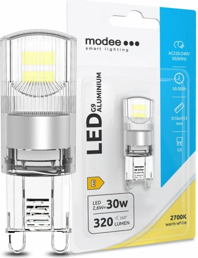 LED żarówka G9 2,6 W ciepła biała aluminium MODEE