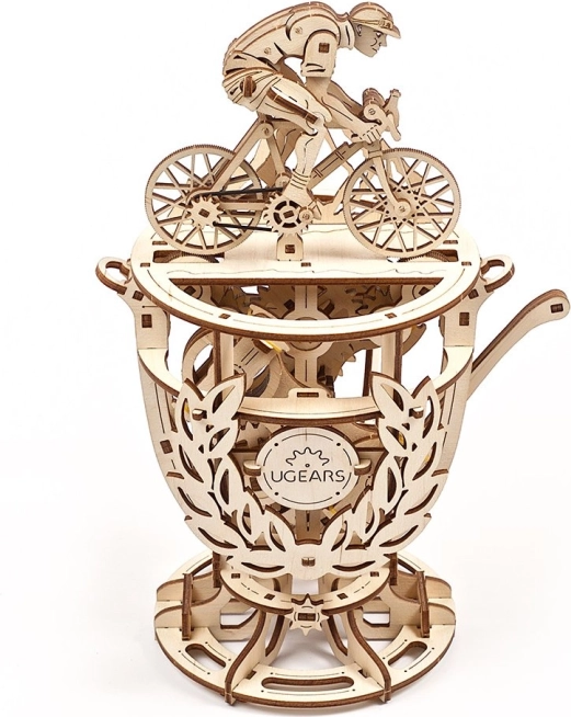 Drewniane mechaniczne puzzle 3D UGEARS Kolarz – puchar z ruchomym mechanizmem