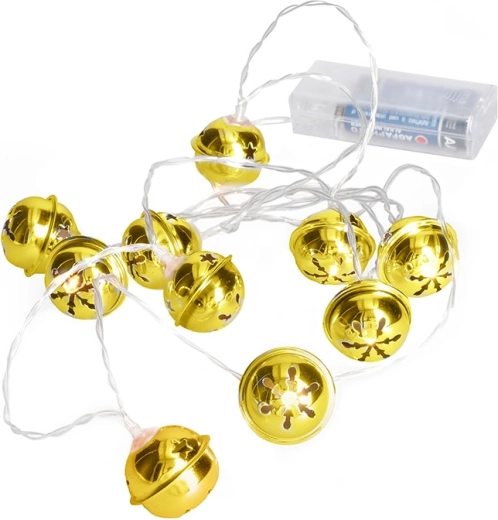 Solight LED świąteczny łańcuch z dzwoneczkami 10 LED złoty 1,5 m na baterie