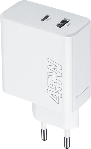 Ładowarka sieciowa Maxlife 45W z USB‑C PD i USB QC, biała