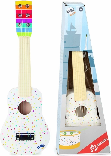 Dziecięca drewniana gitara klasyczna biała w kropki Small Foot