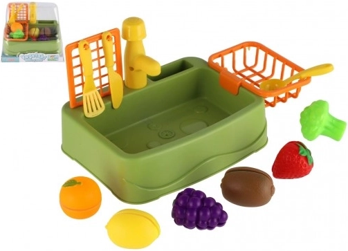 Dziecięcy zlewik kuchenny z owocami – plastikowy zestaw do mycia naczyń, 18 × 12 cm