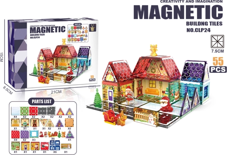 Magnetyczne klocki konstrukcyjne – kolorowe domki (55 elementów)
