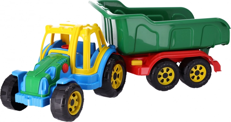 Plastowy traktor z wywrotką na przyczepie dla dzieci