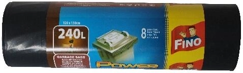 Ekstra mocne worki na odpady 240 l, 120 × 150 cm, czarne, FINO (8 szt.)