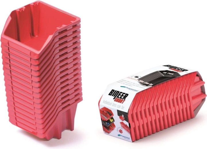 Zestaw pudełek magazynowych 16 szt. BINEER Short 234 × 77 × 92 mm – czerwony