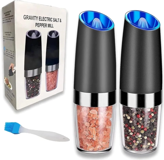 Zestaw 2 elektrycznych młynków grawitacyjnych do soli, pieprzu i przypraw