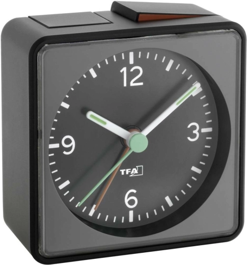 TFA PUSH analogowy budzik z cichym mechanizmem, czarny