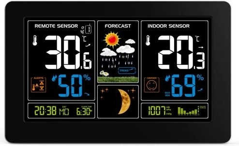 Stacja pogodowa Solight z bardzo dużym kolorowym wyświetlaczem LCD, temperatura, wilgotność i ciśnienie, czarna