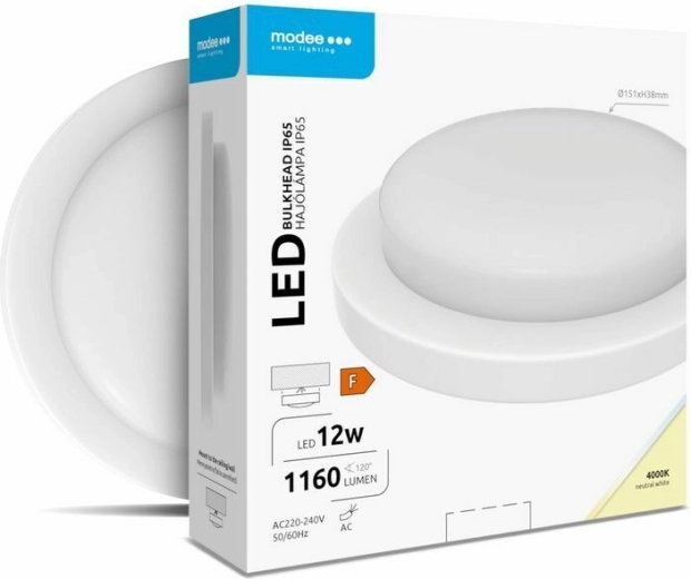 Okrągła ścienno-sufitowa lampa LED Modee Bulkhead 12 W 4000 K, biała
