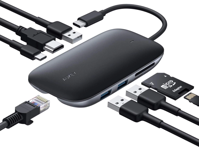 Aukey hub USB‑C 8w1 z HDMI 4K, Gigabit Ethernet i Power Delivery 100 W