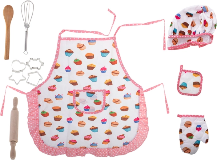 Dziecięcy zestaw kuchenny z czapką, fartuszkiem i naczyniami