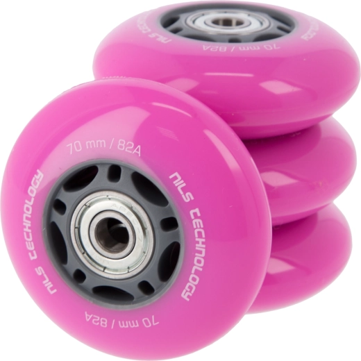 Kółka PU z łożyskami do rolek NILS EXTREME 70 mm 82A różowe