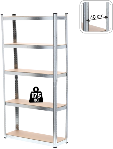 Pięciopoziomowy metalowy regał 180 × 90 × 40 cm, nośność półki 175 kg