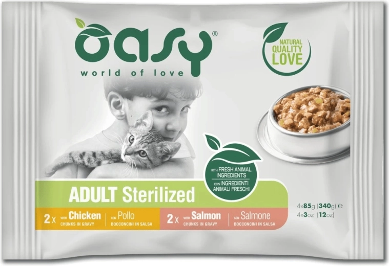 Oasy saszetki dla kotów sterylizowanych w sosie, mix smaków 4×85 g