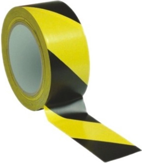 Ostrzegawcza taśma samoprzylepna 48 mm × 66 m, żółto-czarna, skośne pasy w prawo