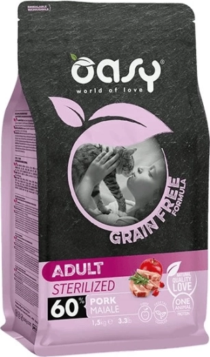 Oasy Grain Free Sterilized wieprzowe karmy suche dla kotów 0,3 kg