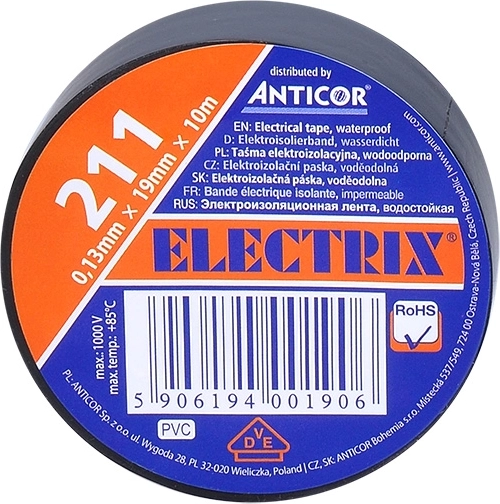Solight elektroizolacyjna taśma izolacyjna 19 mm x 0,13 mm x 10 m czarna