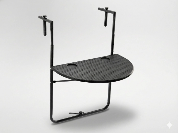 Zawieszany składany stół balkonowy, półokrągły, czarny wygląd rattanowy