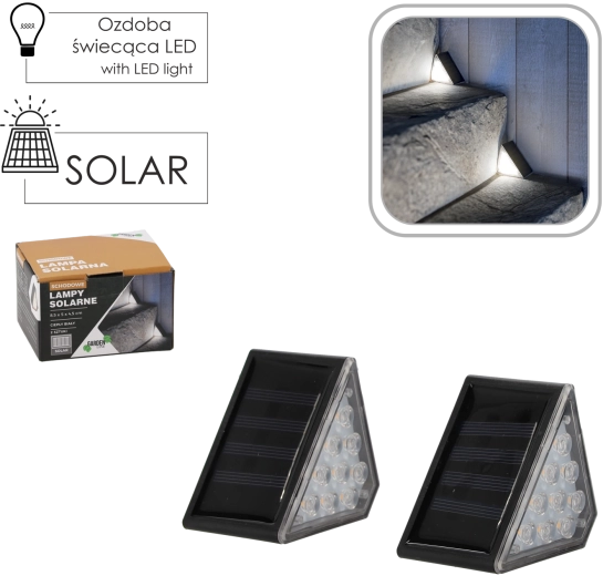 Zestaw 2 solarnych świateł schodowych 9 LED, ciepła biel