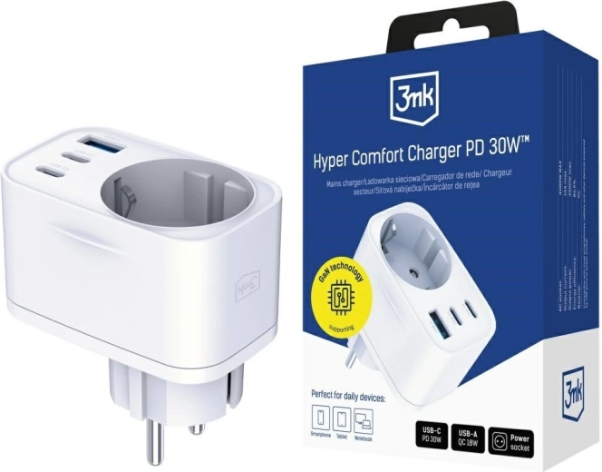 3mk Hyper Comfort Charger 30W biały adapter sieciowy