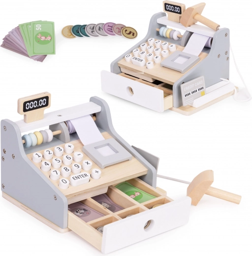 Drewniana kasa dla dzieci ze skanerem, monetami i kartą płatniczą ECOTOYS