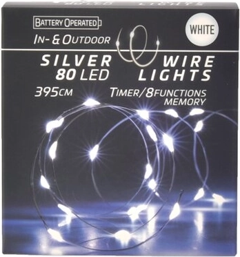 LED łańcuch świetlny na druciku z timerem 80 LED, biały (in/out)